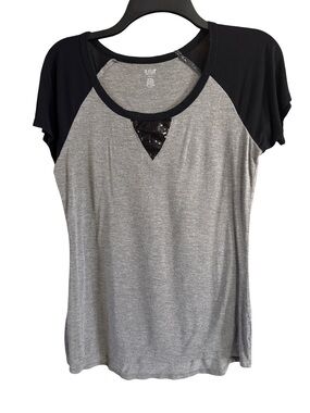 a.n.a Grey Body with Black Raglan Sleeves and Sequined V-Insert Tee